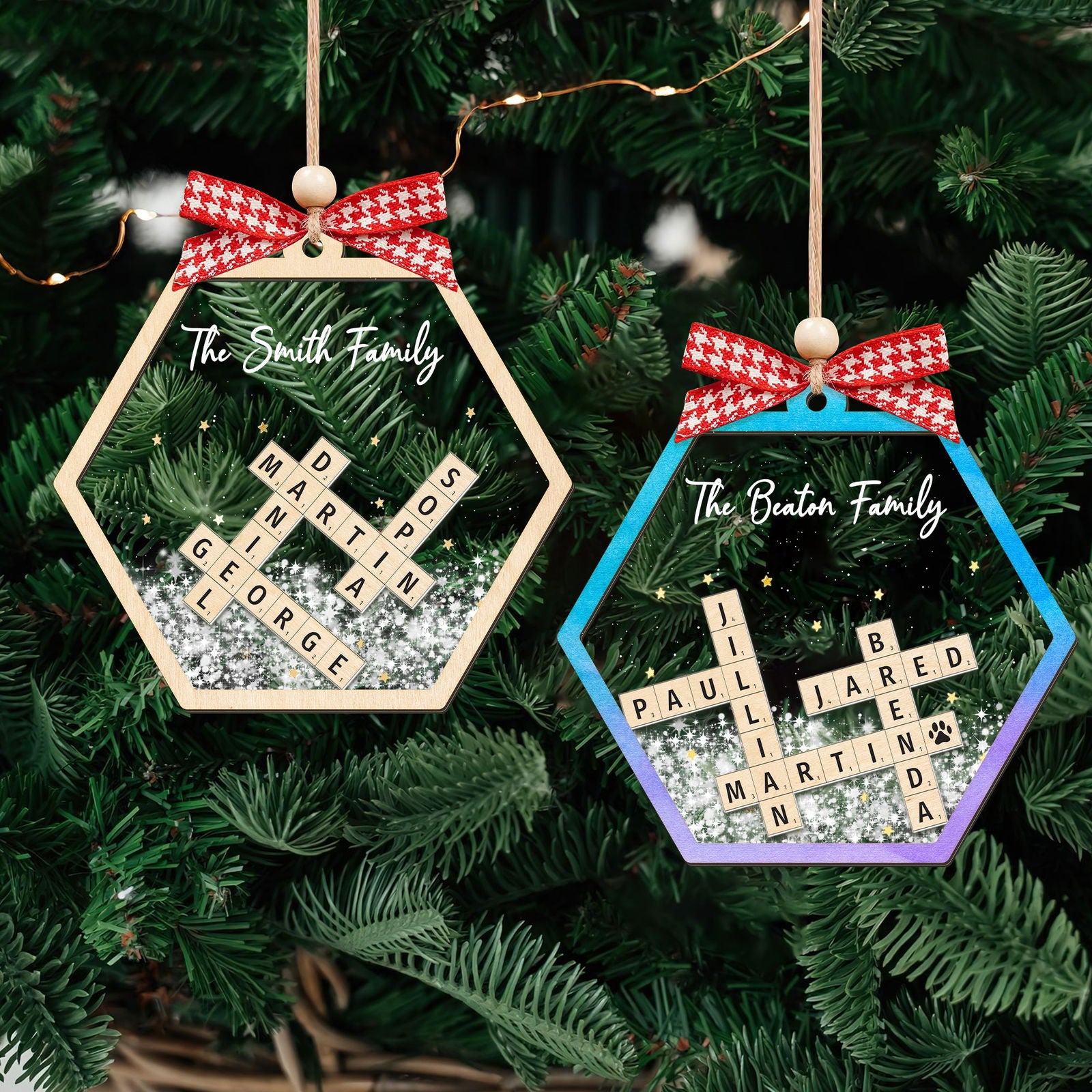 Personalized Shaking Family Crossword Ornament, 3 Layered Christmas Puzzle Ornament, Family Ornament | 19Gifts CF593 - 19Gifts