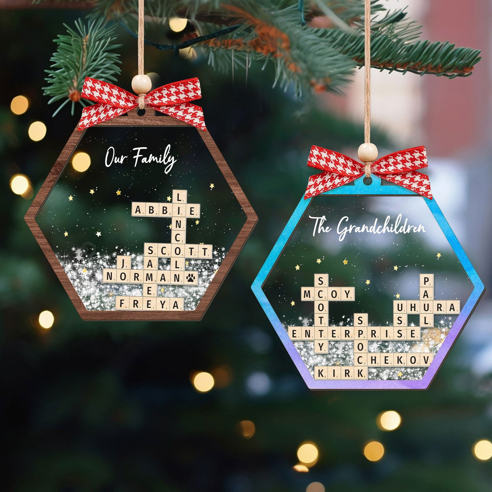 Personalized Shaking Family Crossword Ornament, 3 Layered Christmas Puzzle Ornament, Family Ornament | 19Gifts CF593 - 19Gifts