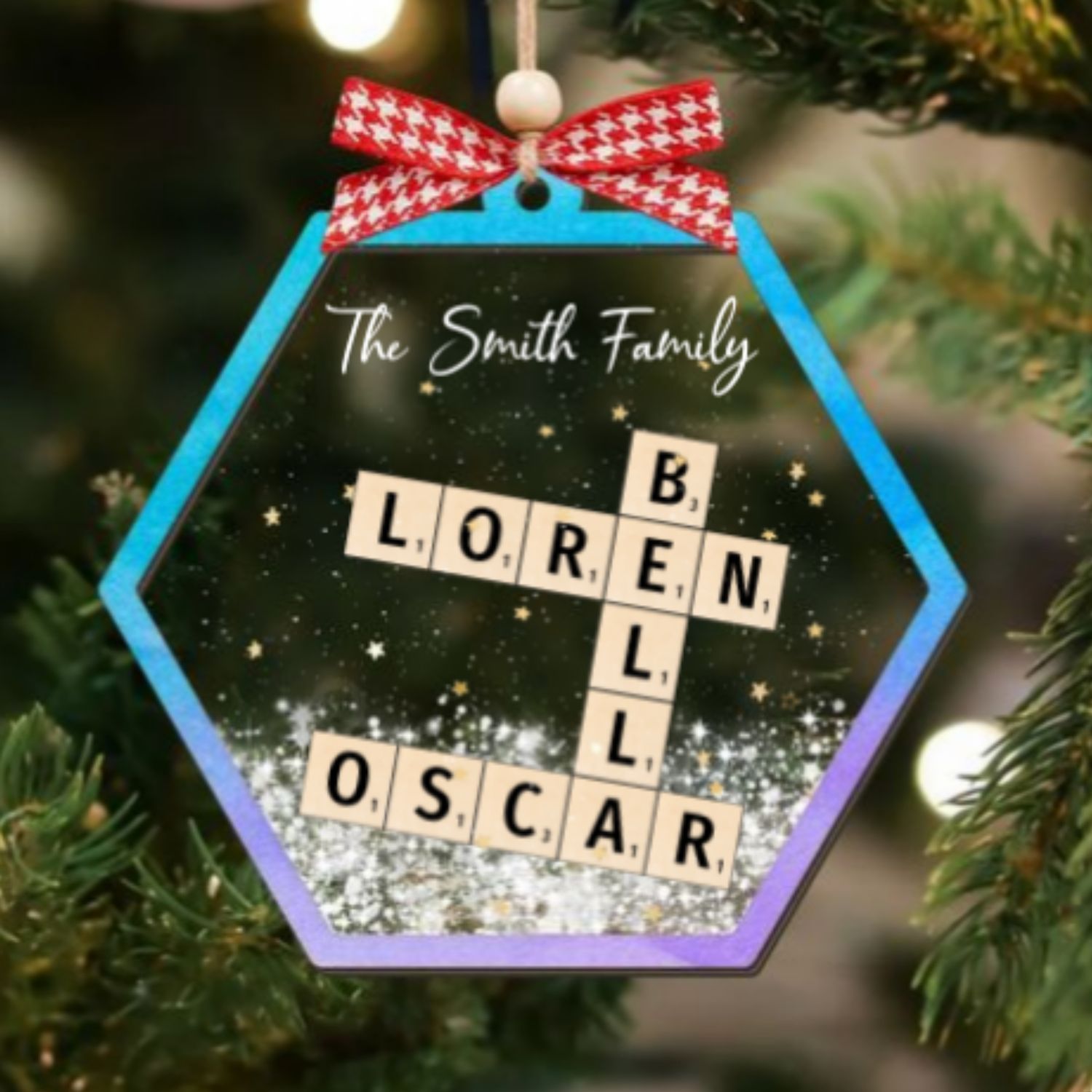 Personalized Shaking Family Crossword Ornament, 3 Layered Christmas Puzzle Ornament, Family Ornament | 19Gifts CF593 - 19Gifts