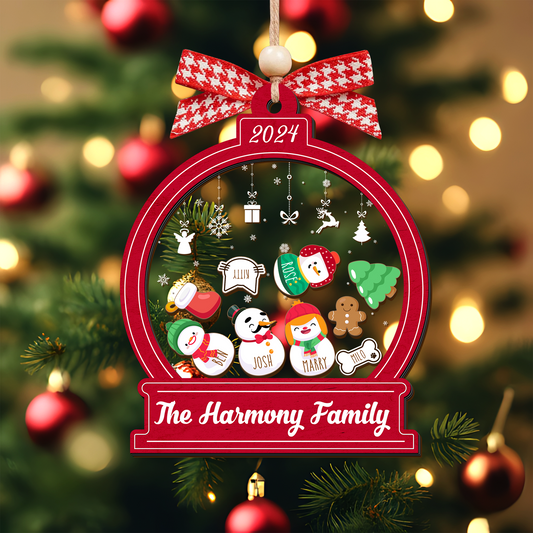 Personalized Snowman Family Christmas Ornament 2024 – Custom 3-Layer Shaker Ornament CF105 - 19Gifts