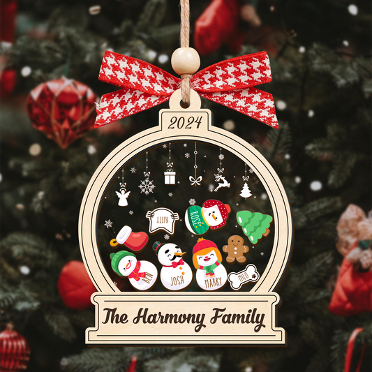 Personalized Snowman Family Christmas Ornament 2024 – Custom 3-Layer Shaker Ornament CF105 - 19Gifts