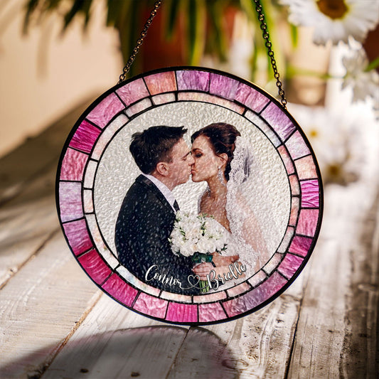Personalized Stained Glass Couples Portrait From Photo, Wedding Portrait Suncatcher, Anniversary Gift SC127 - 19Gifts