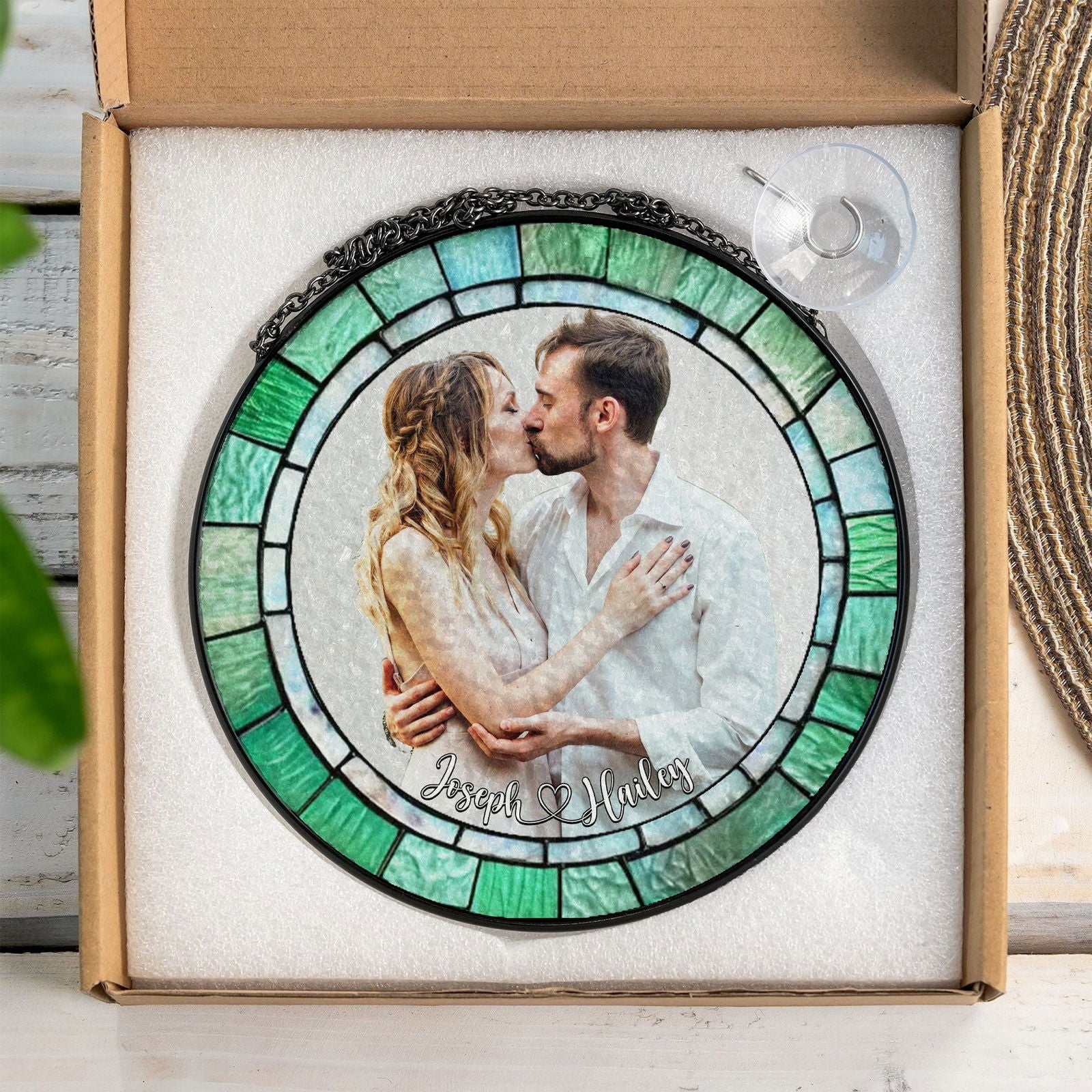 Personalized Stained Glass Couples Portrait From Photo, Wedding Portrait Suncatcher, Anniversary Gift SC127 - 19Gifts