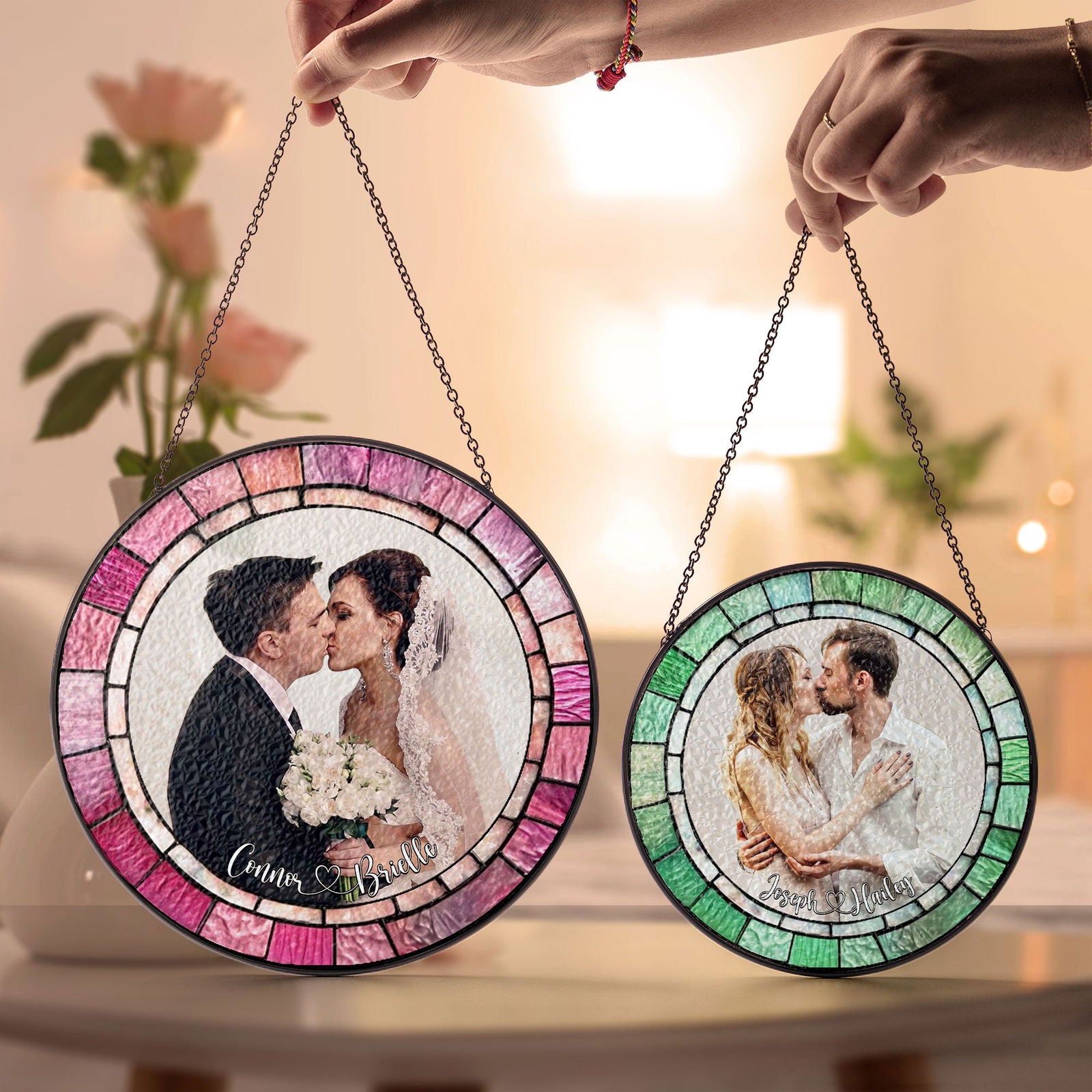 Personalized Stained Glass Couples Portrait From Photo, Wedding Portrait Suncatcher, Anniversary Gift SC127 - 19Gifts