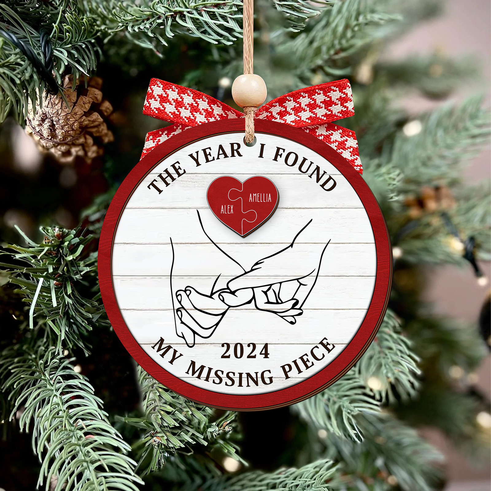 Personalized The Year I Found My Missing Piece 2D Wooden Ornament, Couples Hand 2-Layered Ornament, Heart Puzzle Christmas Ornament 2024, Couples Gift, Christmas Gift For Him Her CF524 - 19Gifts