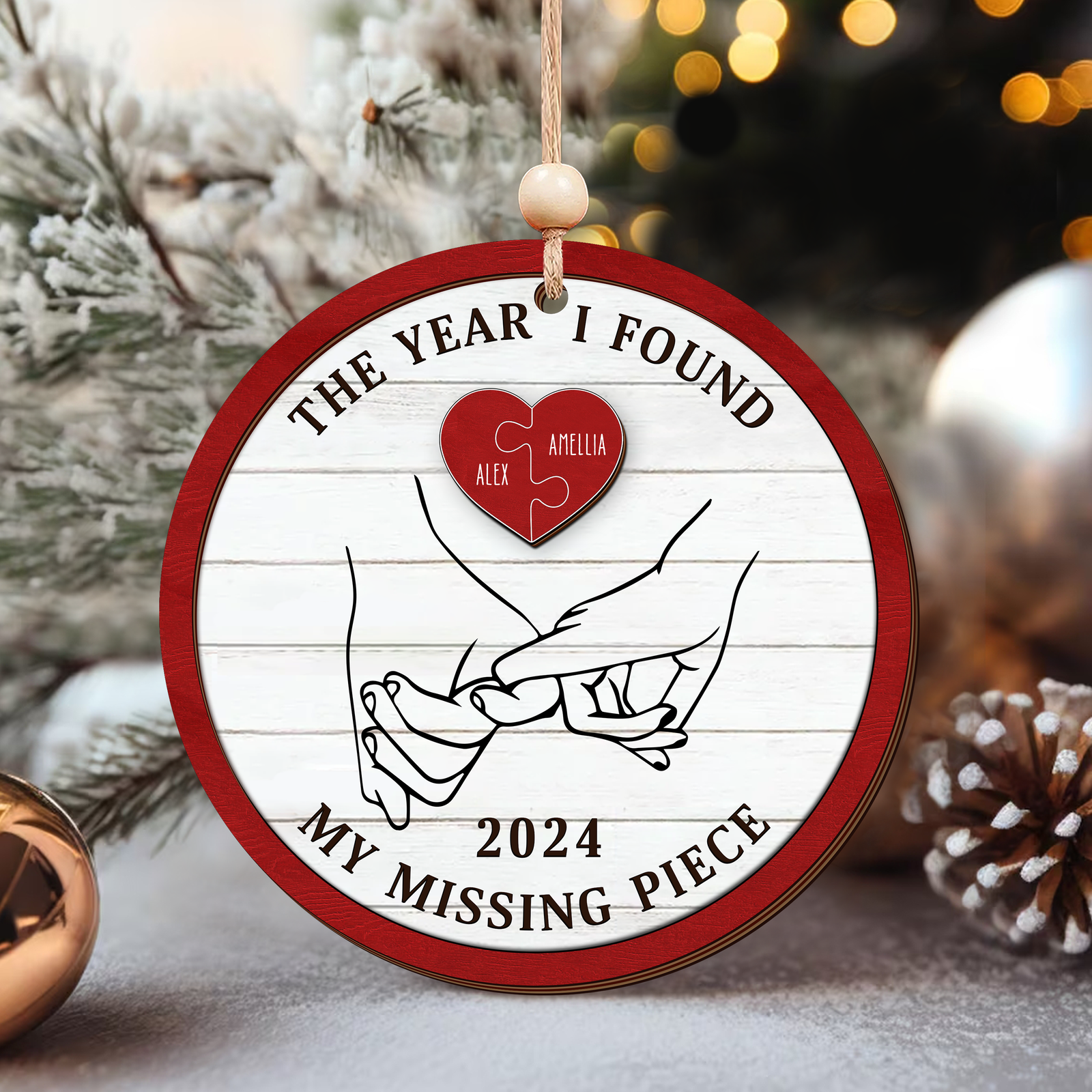Personalized The Year I Found My Missing Piece 2D Wooden Ornament, Couples Hand 2-Layered Ornament, Heart Puzzle Christmas Ornament 2024, Couples Gift, Christmas Gift For Him Her CF524 - 19Gifts