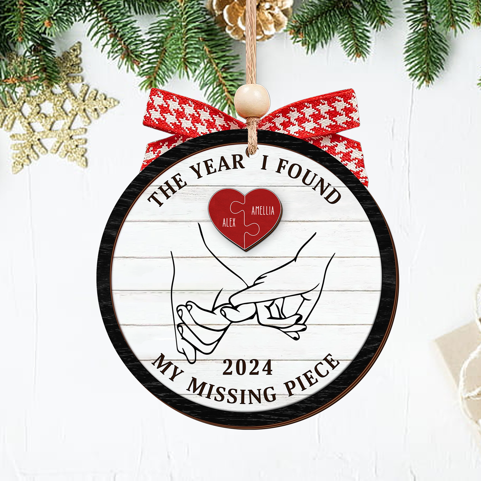 Personalized The Year I Found My Missing Piece 2D Wooden Ornament, Couples Hand 2-Layered Ornament, Heart Puzzle Christmas Ornament 2024, Couples Gift, Christmas Gift For Him Her CF524 - 19Gifts