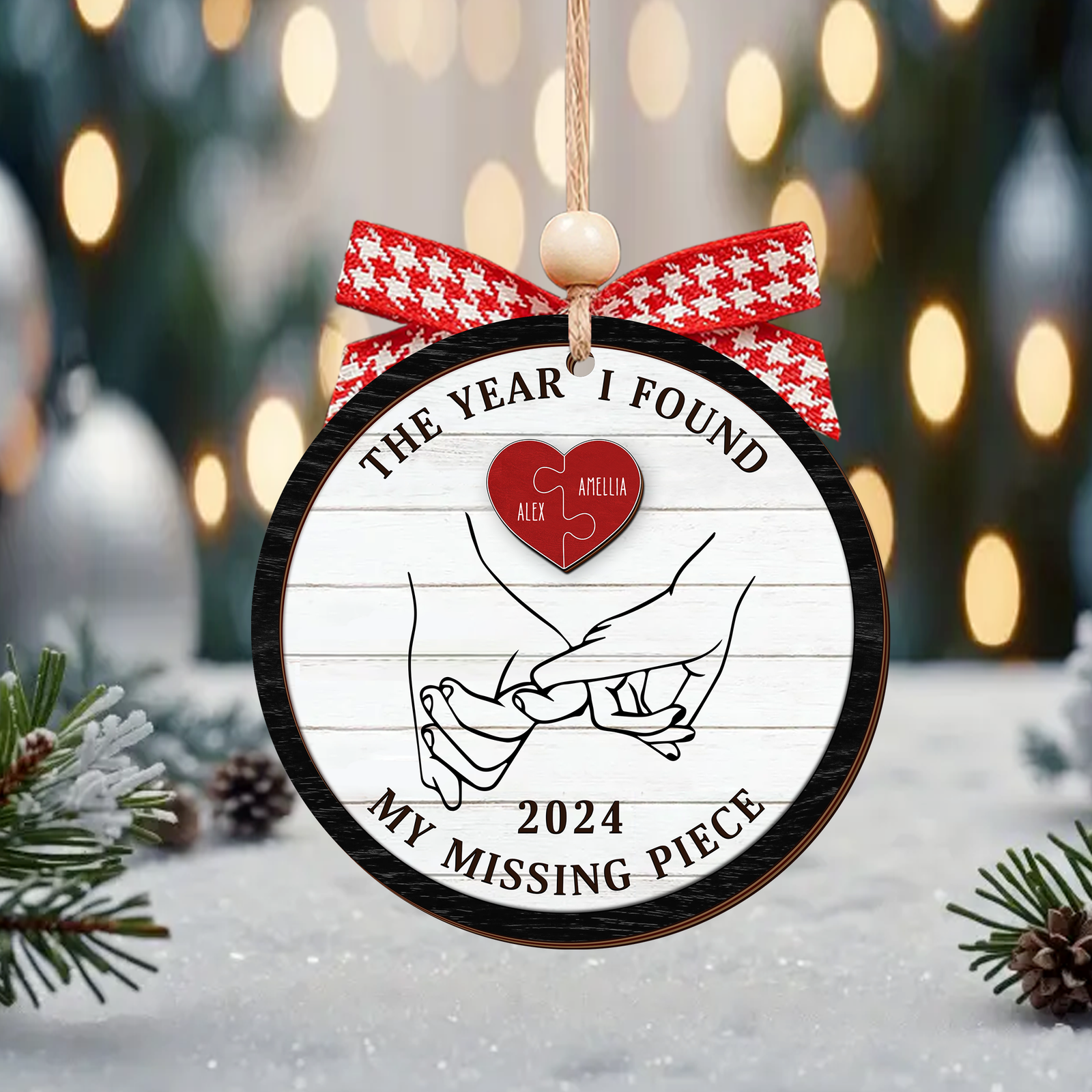 Personalized The Year I Found My Missing Piece 2D Wooden Ornament, Couples Hand 2-Layered Ornament, Heart Puzzle Christmas Ornament 2024, Couples Gift, Christmas Gift For Him Her CF524 - 19Gifts