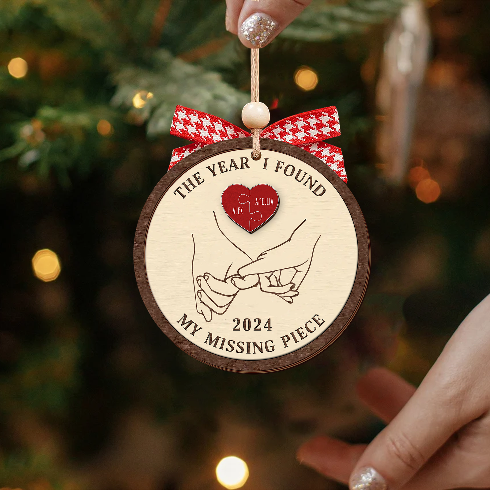 Personalized The Year I Found My Missing Piece 2D Wooden Ornament, Couples Hand 2-Layered Ornament, Heart Puzzle Christmas Ornament 2024, Couples Gift, Christmas Gift For Him Her CF524 - 19Gifts
