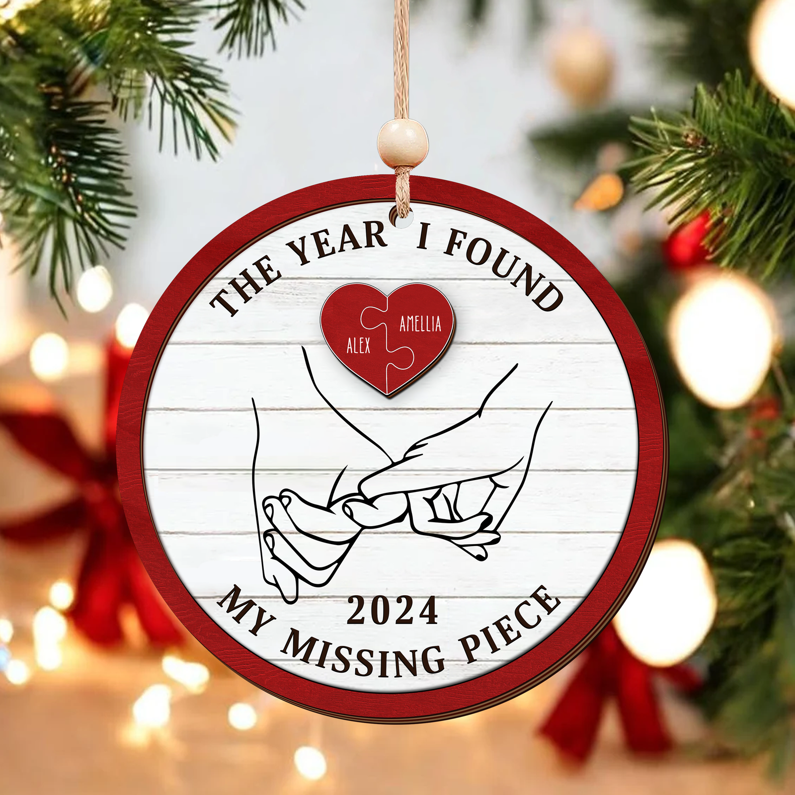 Personalized The Year I Found My Missing Piece 2D Wooden Ornament, Couples Hand 2-Layered Ornament, Heart Puzzle Christmas Ornament 2024, Couples Gift, Christmas Gift For Him Her CF524 - 19Gifts