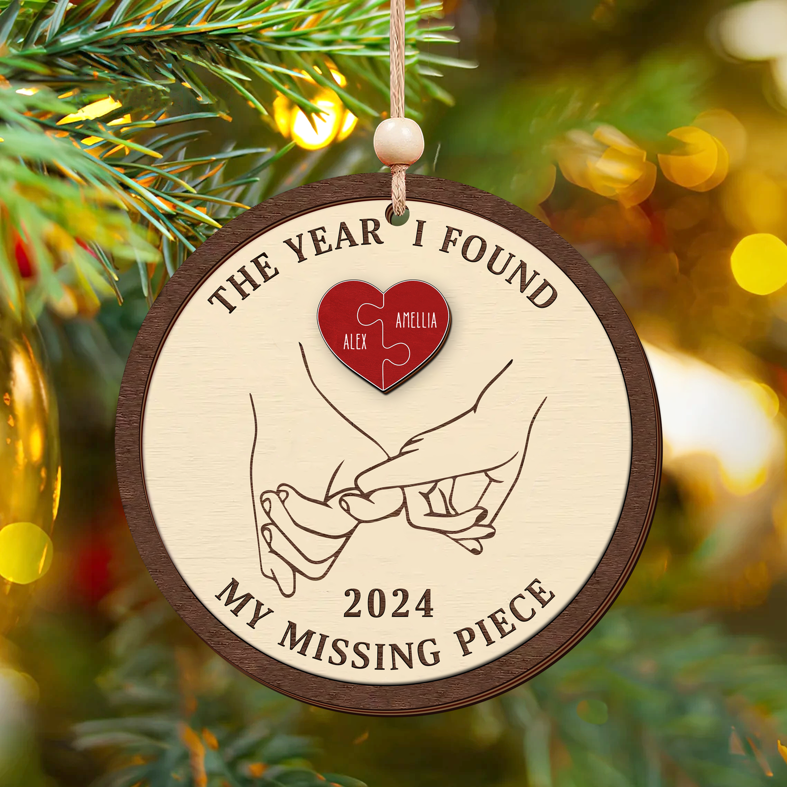 Personalized The Year I Found My Missing Piece 2D Wooden Ornament, Couples Hand 2-Layered Ornament, Heart Puzzle Christmas Ornament 2024, Couples Gift, Christmas Gift For Him Her CF524 - 19Gifts