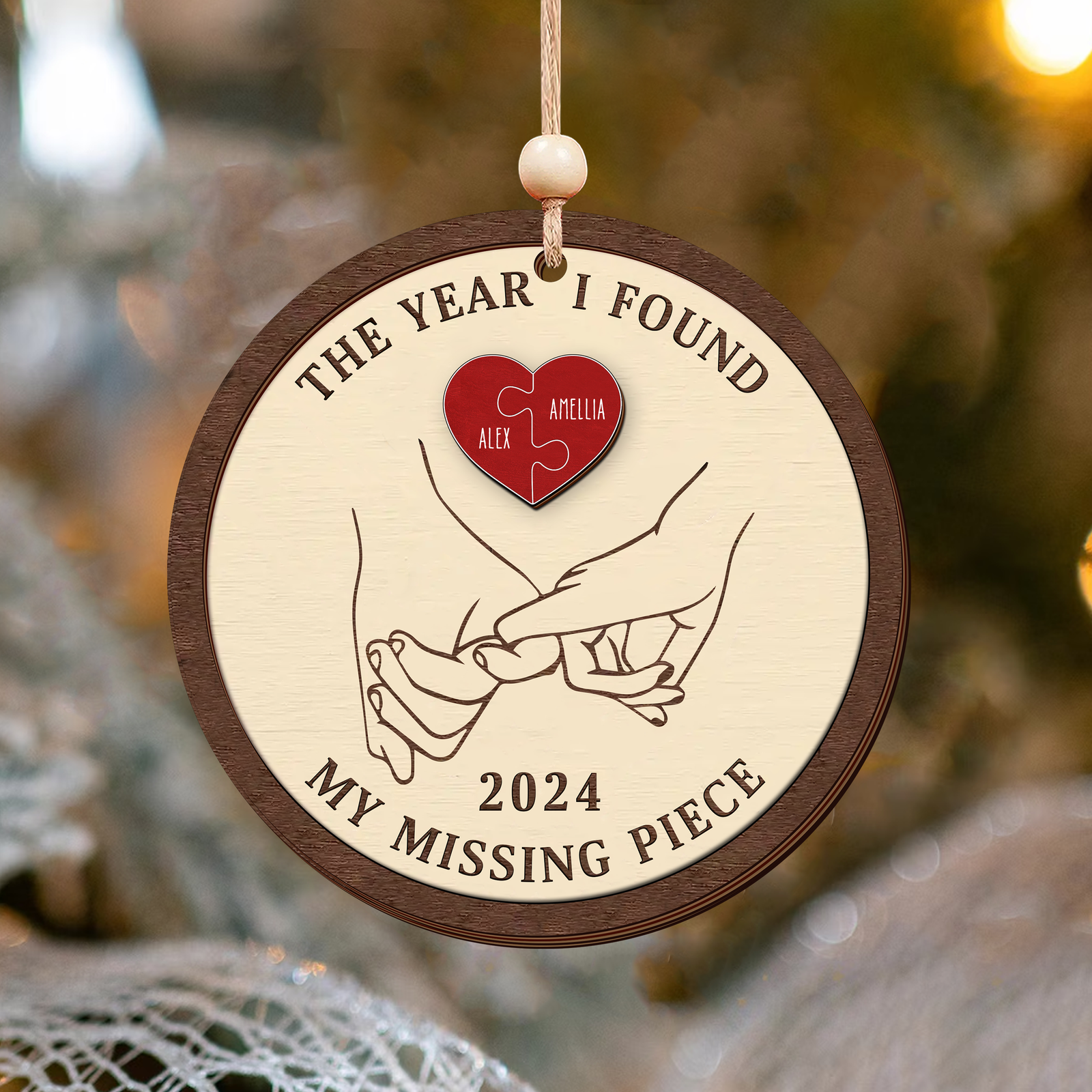 Personalized The Year I Found My Missing Piece 2D Wooden Ornament, Couples Hand 2-Layered Ornament, Heart Puzzle Christmas Ornament 2024, Couples Gift, Christmas Gift For Him Her CF524 - 19Gifts
