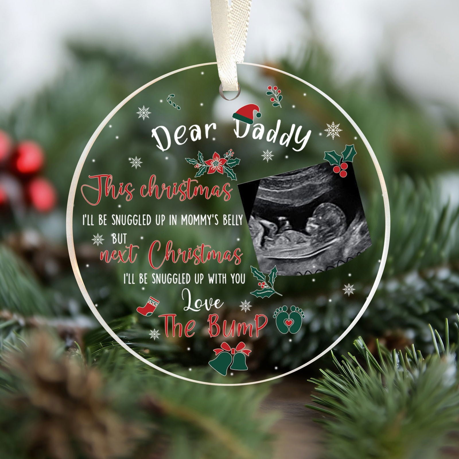 Personalized Ultrasound Ornament, Dear Daddy Ornament, Gift for New Dad AV03-27 - 19Gifts
