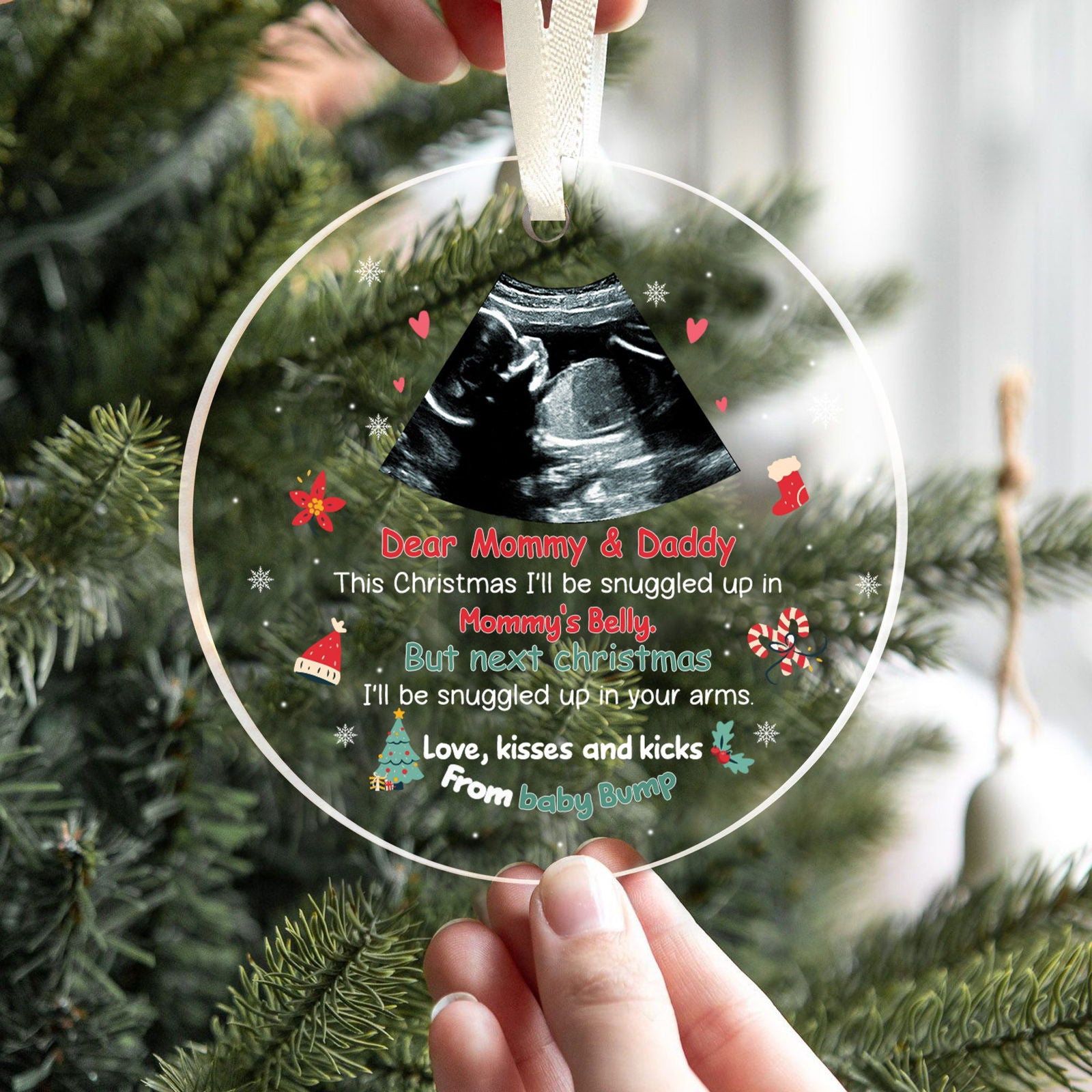 Personalized Ultrasound Ornament, This Christmas Baby Bump To Daddy and Mommy Ornament AV03-26 - 19Gifts
