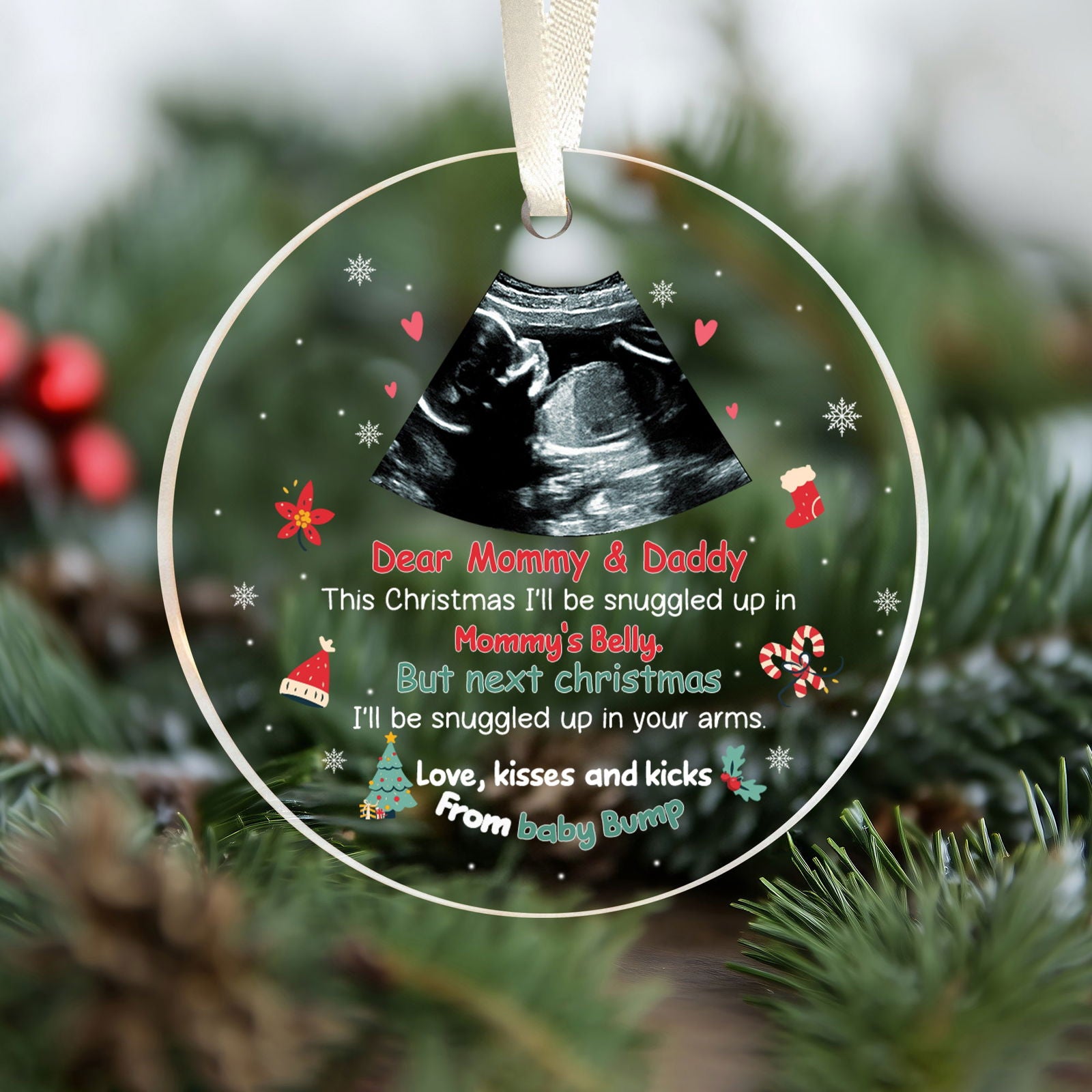 Personalized Ultrasound Ornament, This Christmas Baby Bump To Daddy and Mommy Ornament AV03-26 - 19Gifts