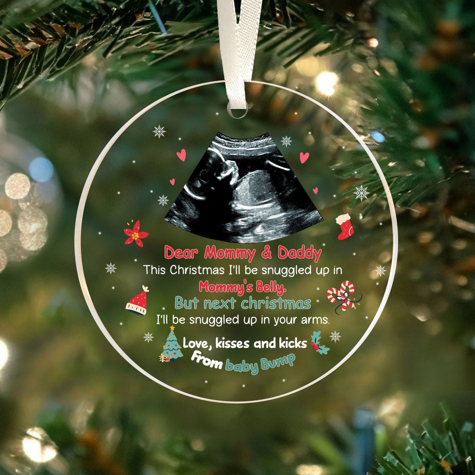 Personalized Ultrasound Ornament, This Christmas Baby Bump To Daddy and Mommy Ornament AV03-26 - 19Gifts