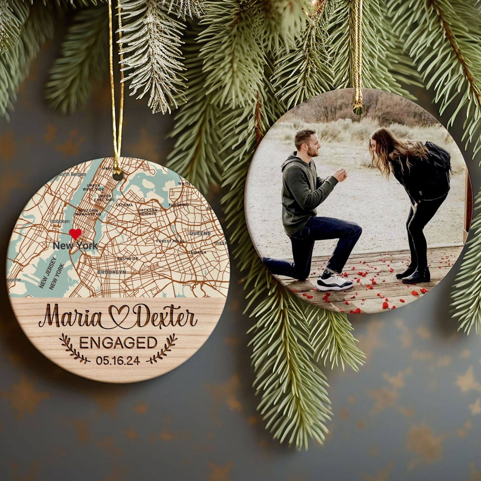 Personalized Wedding Anniversary Ceramic Ornament, Custom 2 Sided Ceramic Photo Ornament CQ02-1 - 19Gifts