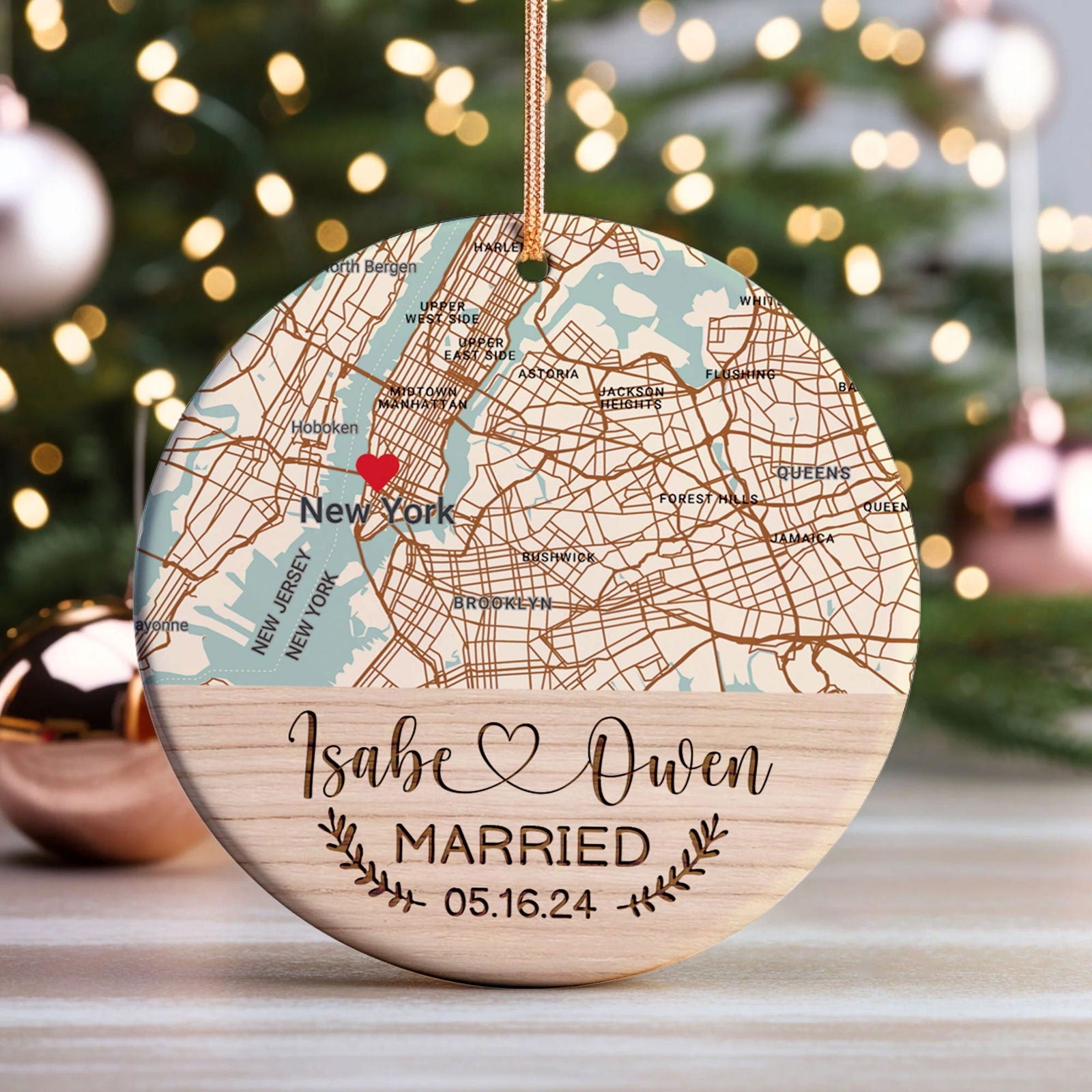Personalized Wedding Anniversary Ceramic Ornament, Custom 2 Sided Ceramic Photo Ornament CQ02-1 - 19Gifts