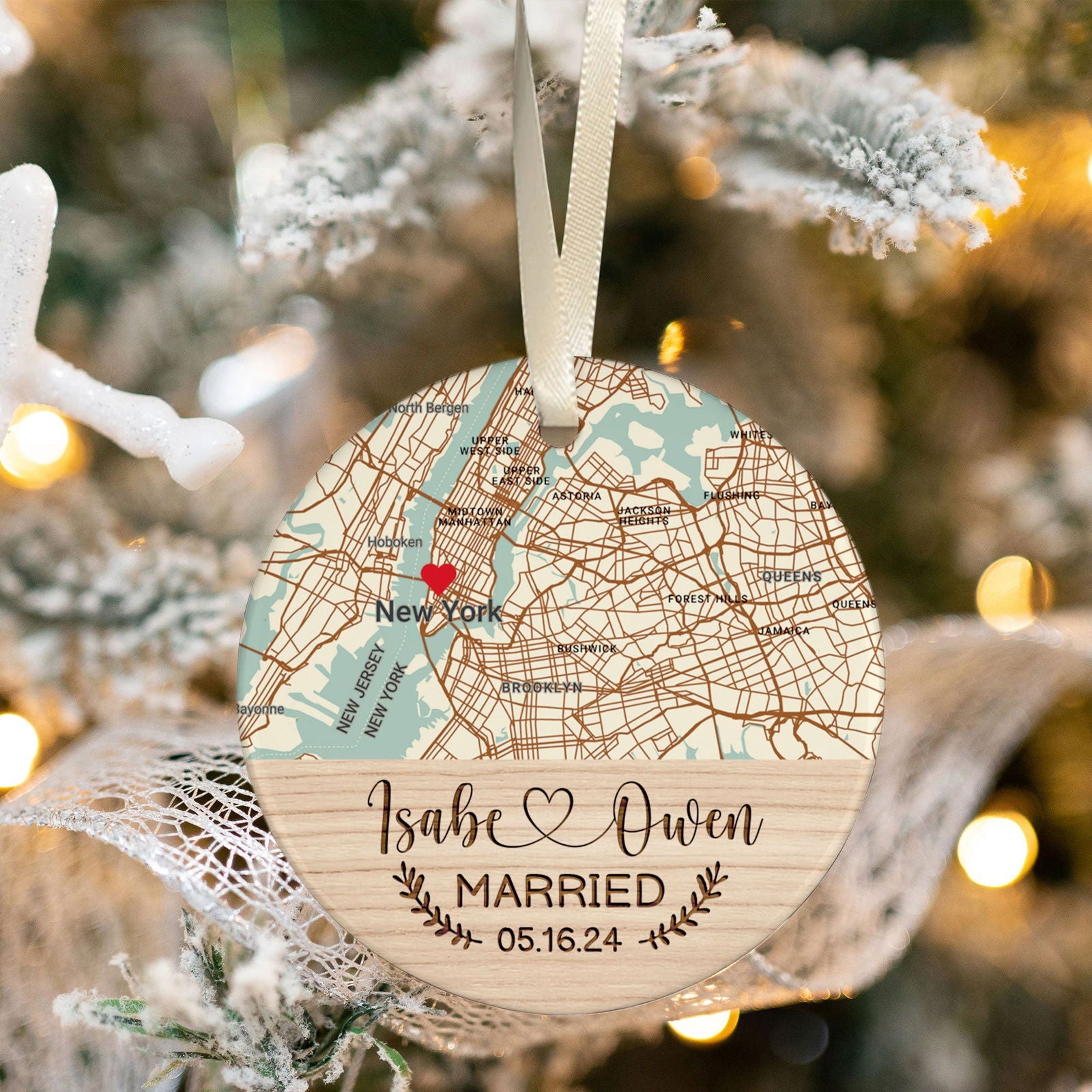 Personalized Wedding Anniversary Ceramic Ornament, Custom 2 Sided Ceramic Photo Ornament CQ02-1 - 19Gifts