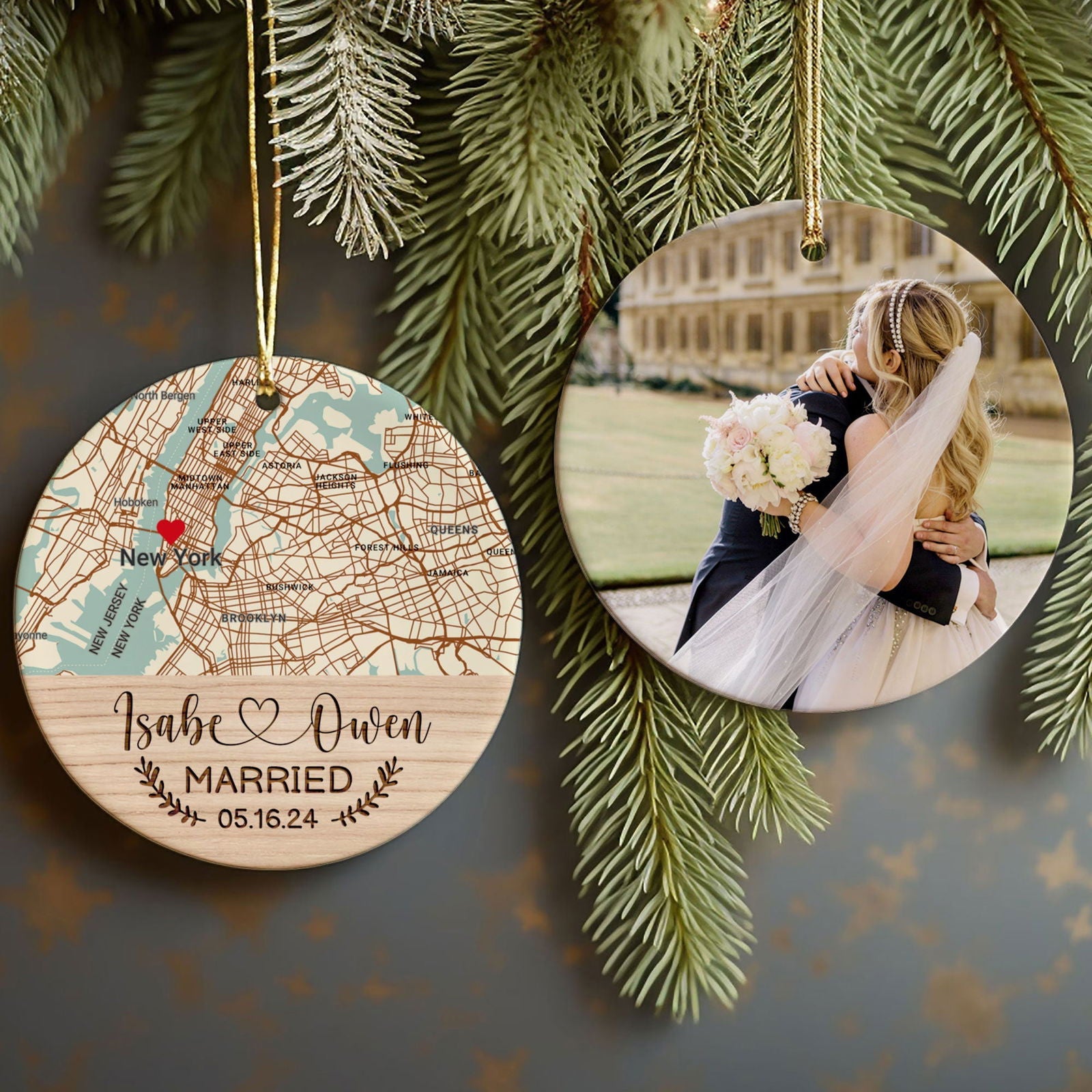 Personalized Wedding Anniversary Ceramic Ornament, Custom 2 Sided Ceramic Photo Ornament CQ02-1 - 19Gifts