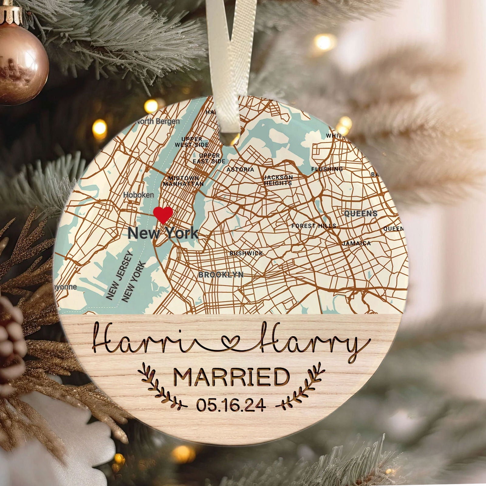Personalized Wedding Anniversary Ceramic Ornament, Custom 2 Sided Ceramic Photo Ornament CQ02-1 - 19Gifts