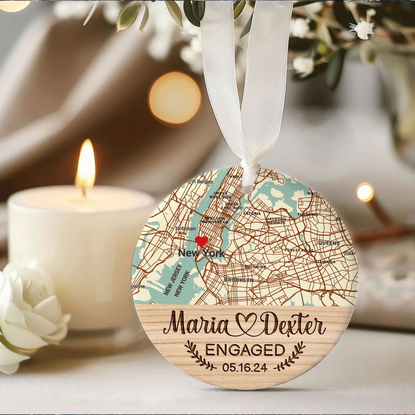 Personalized Wedding Anniversary Ceramic Ornament, Custom 2 Sided Ceramic Photo Ornament CQ02-1 - 19Gifts