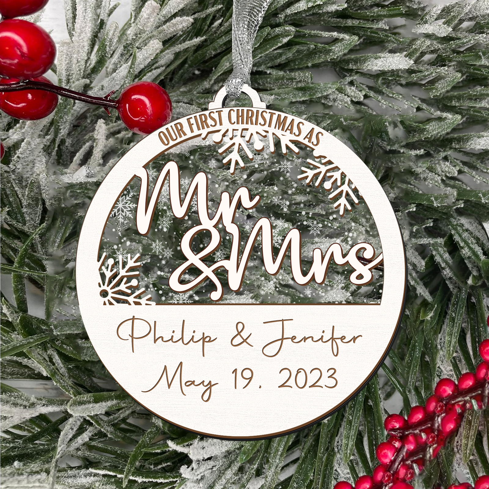Personalized Wedding Gift Ornament, First Christmas Married, Just Married Ornament CF130 - 19Gifts