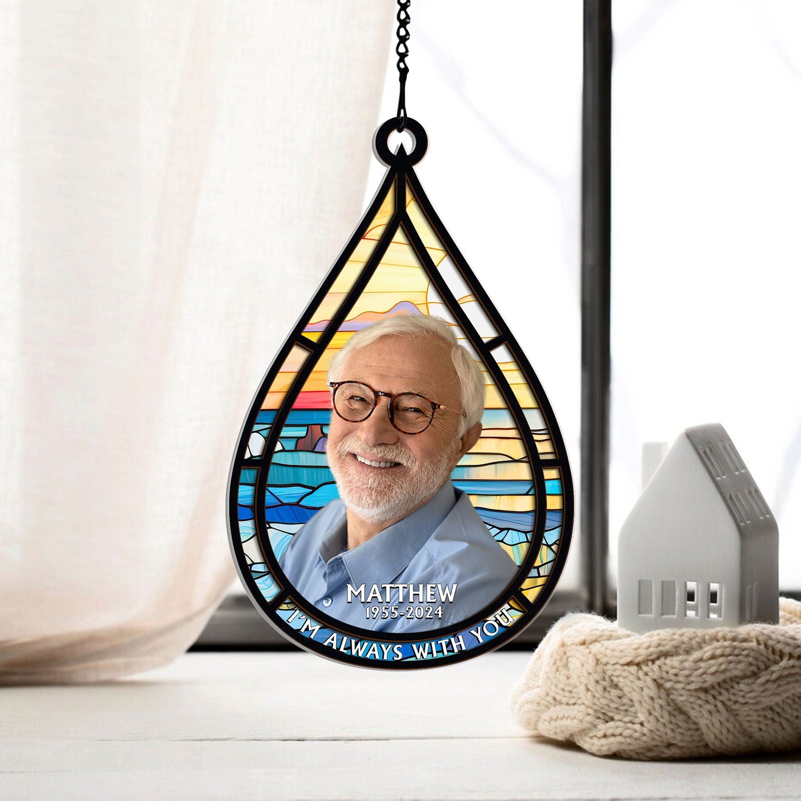 Personalized Window Hanging Suncatcher Photo Ornament, Memorial Gift Teardrop, Memorial Suncatcher CF686 - 19Gifts