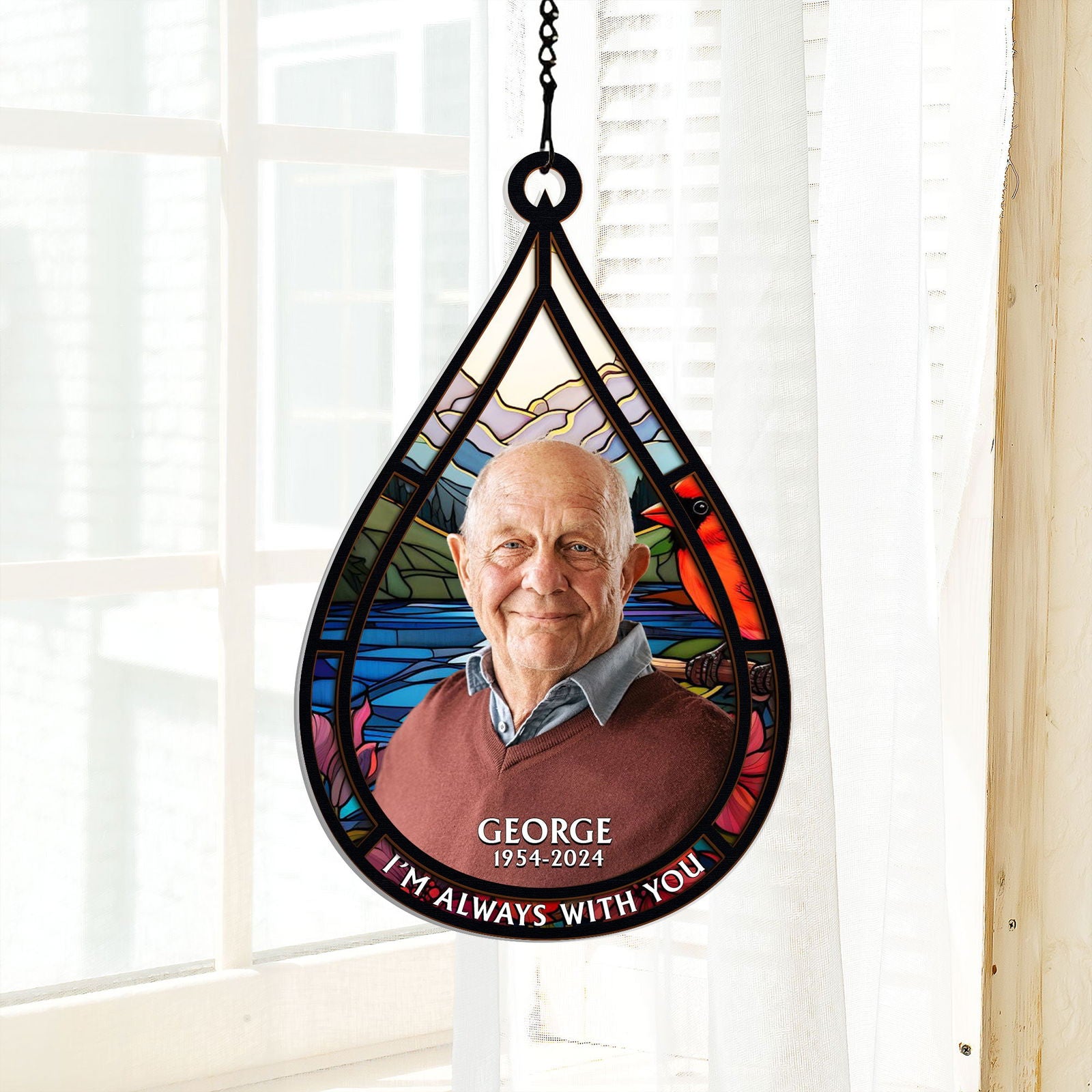 Personalized Window Hanging Suncatcher Photo Ornament, Memorial Gift Teardrop, Memorial Suncatcher CF686 - 19Gifts