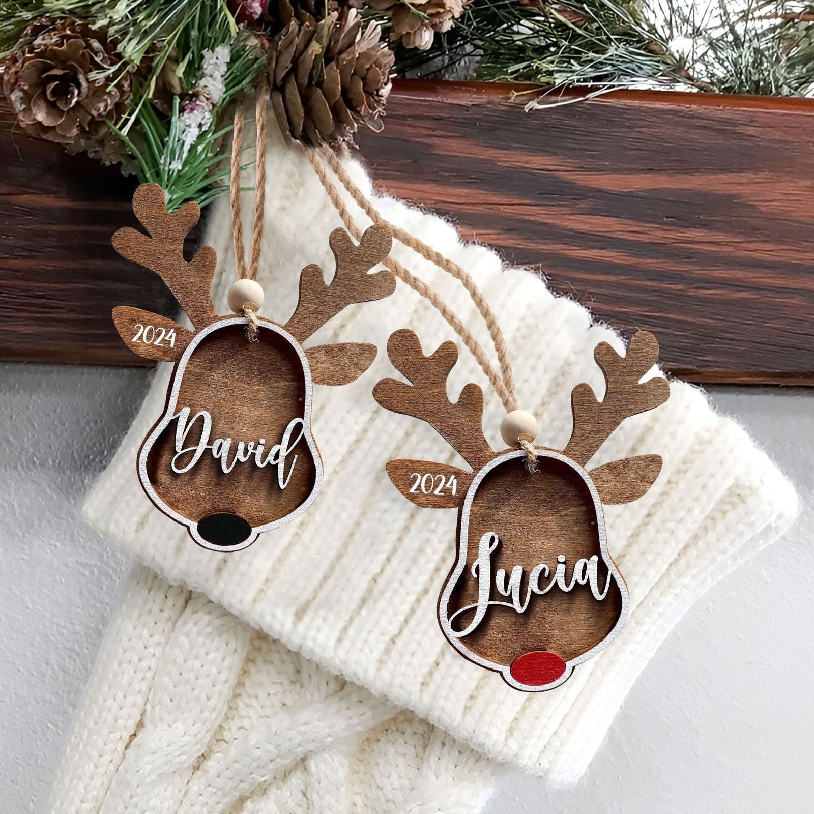 Personalized reindeer 2024 christmas ornament, Custom Stock Tag, wooden ornaments, Custom family ornaments CF03 - 19Gifts