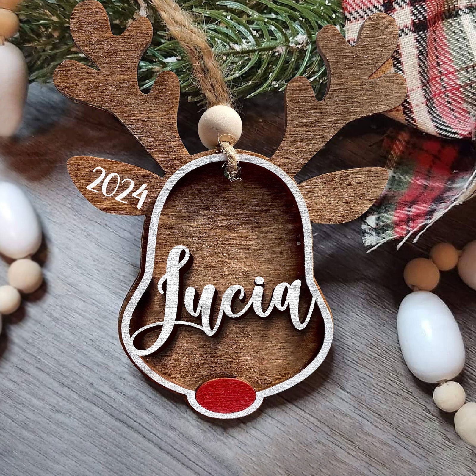 Personalized reindeer 2024 christmas ornament, Custom Stock Tag, wooden ornaments, Custom family ornaments CF03 - 19Gifts