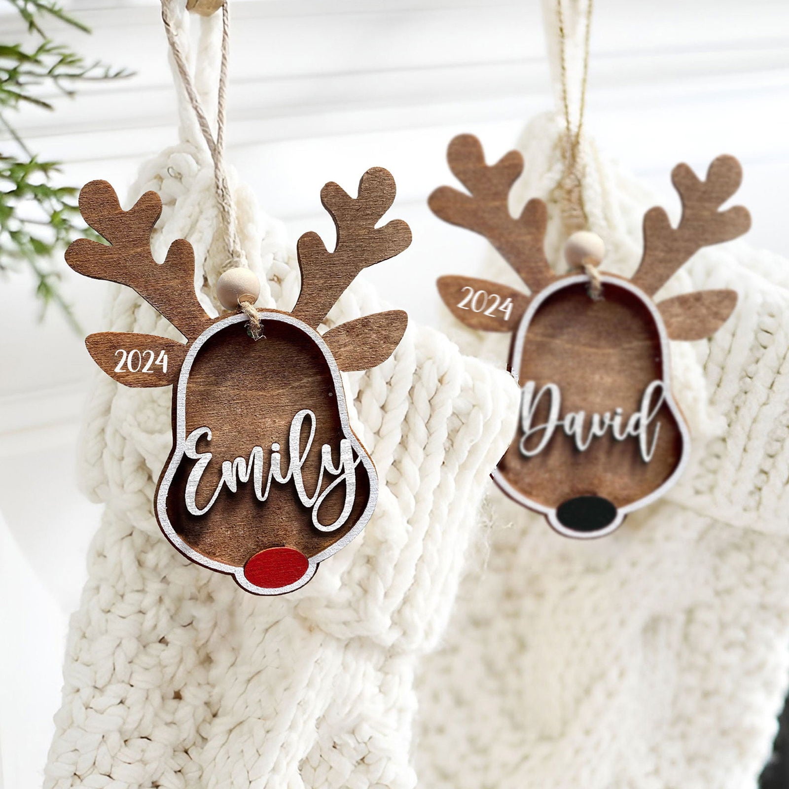 Personalized reindeer 2024 christmas ornament, Custom Stock Tag, wooden ornaments, Custom family ornaments CF03 - 19Gifts
