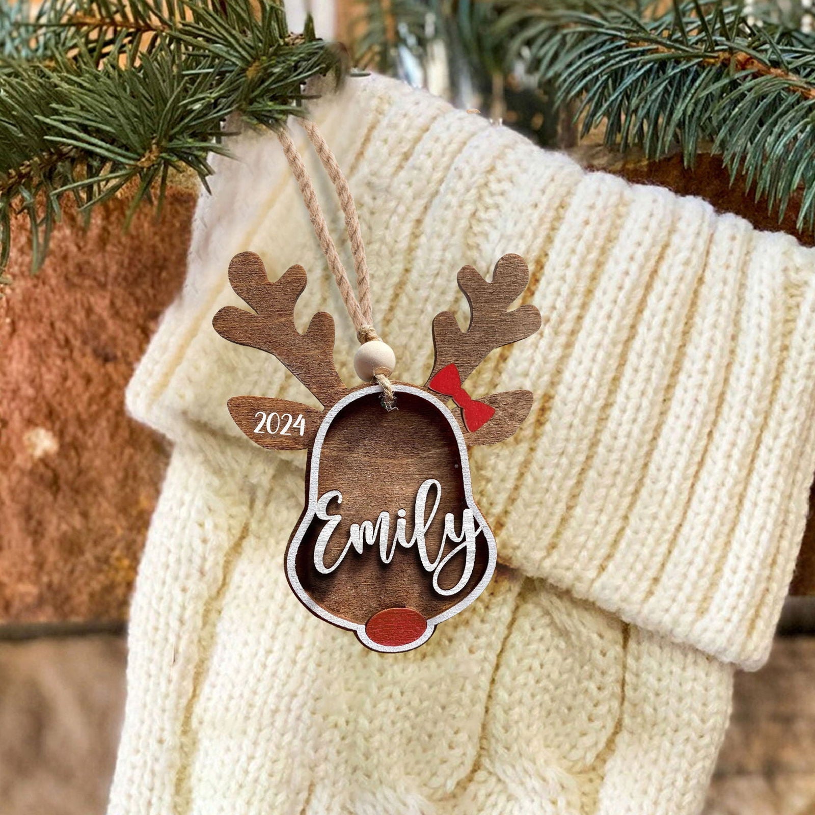 Personalized reindeer 2024 christmas ornament, Custom Stock Tag, wooden ornaments, Custom family ornaments CF03 - 19Gifts