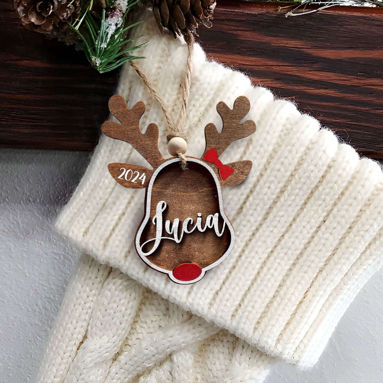 Personalized reindeer 2024 christmas ornament, Custom Stock Tag, wooden ornaments, Custom family ornaments CF03 - 19Gifts
