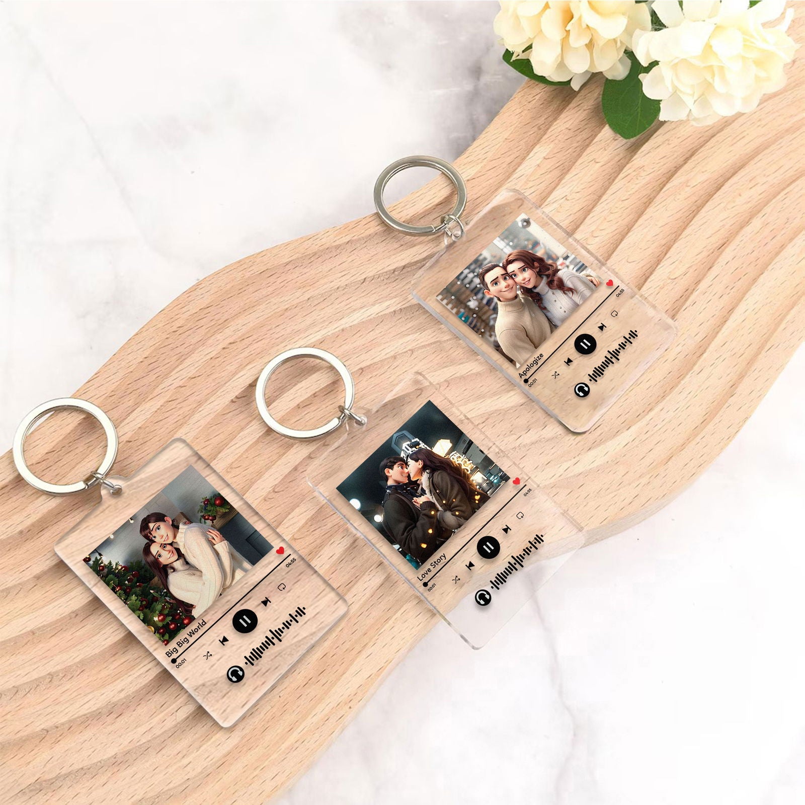 Pixar Character Portrait Keychain, Pixar Style 3D Cartoon Portrait Gift, Family Portrait, Couple Portrait CK20 - 19Gifts