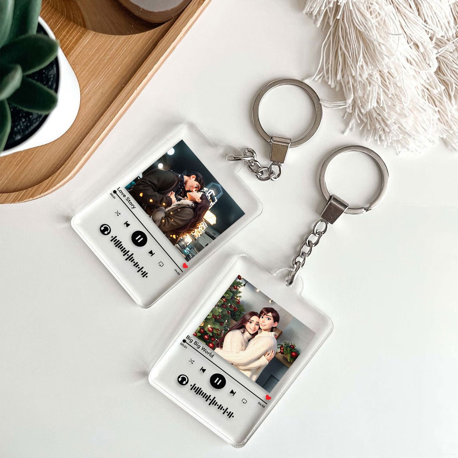 Pixar Character Portrait Keychain, Pixar Style 3D Cartoon Portrait Gift, Family Portrait, Couple Portrait CK20 - 19Gifts