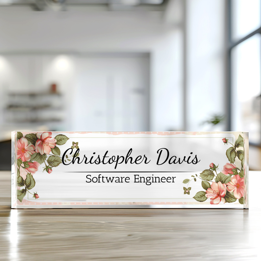 Plate Acrylic For Desk, Custom Floral Desk Name Plate, Acrylic Floral Desk Name Plate TD81-50 - 19Gifts