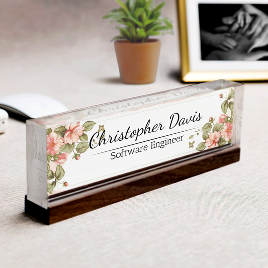 Plate Acrylic For Desk, Custom Floral Desk Name Plate, Acrylic Floral Desk Name Plate TD81-50 - 19Gifts