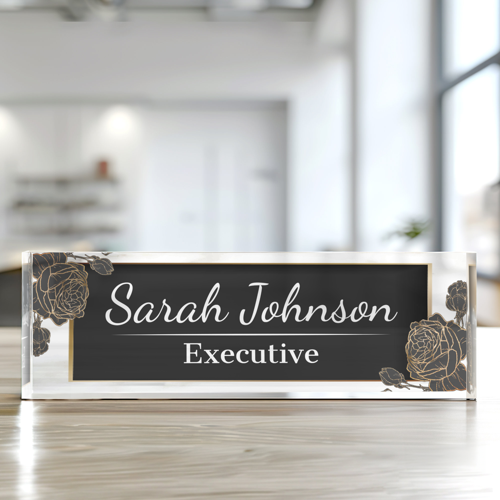 Plate Acrylic For Desk, Floral Desk Name Plate, Custom Flower Name Plate TD81-46 - 19Gifts