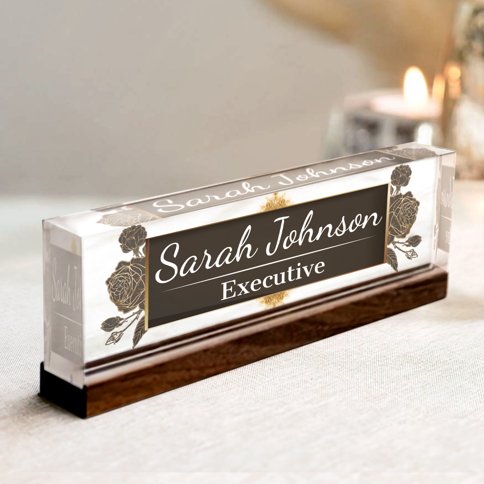 Plate Acrylic For Desk, Floral Desk Name Plate, Custom Flower Name Plate TD81-46 - 19Gifts