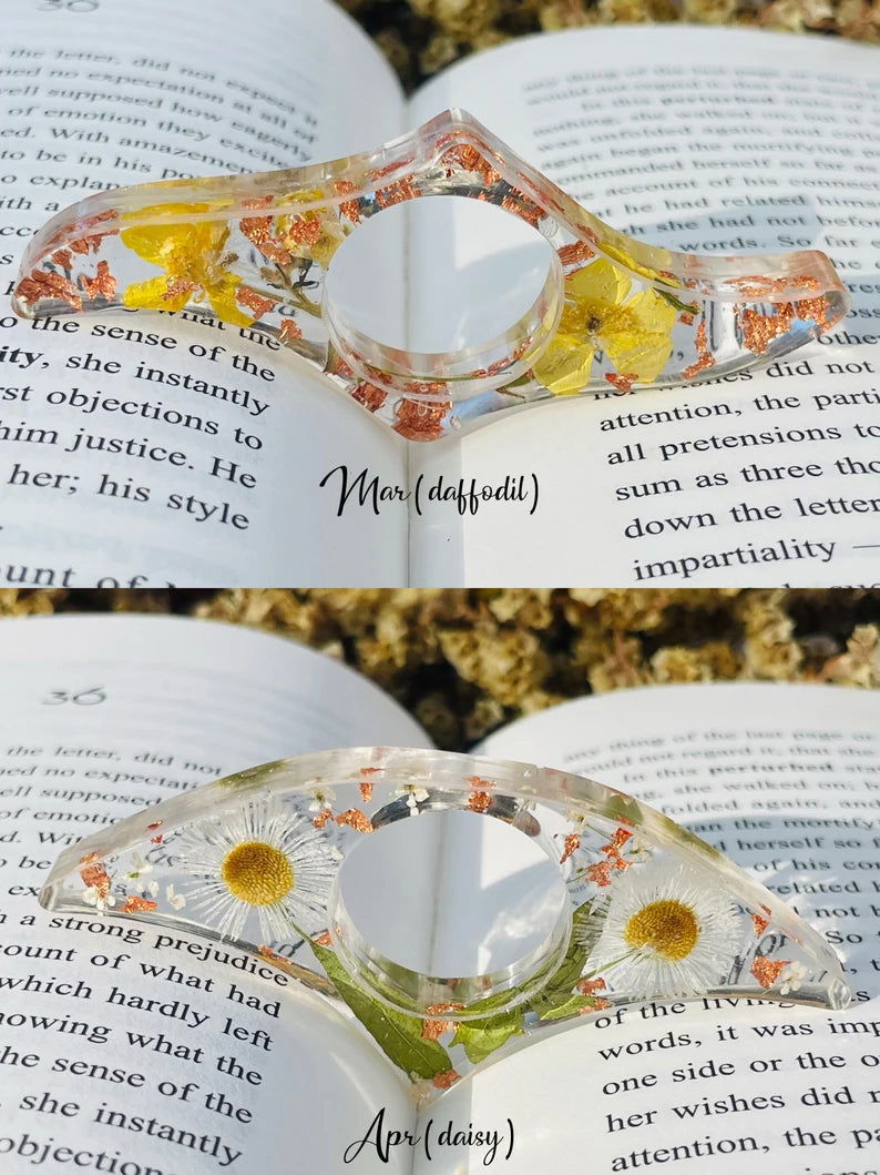 Real Birth Flower Book Page Holder, Floral Resin Thumb Page Holder - 19Gifts