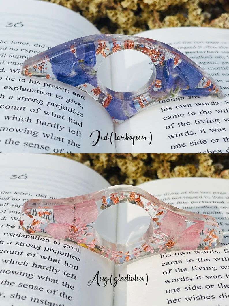 Real Birth Flower Book Page Holder, Floral Resin Thumb Page Holder - 19Gifts