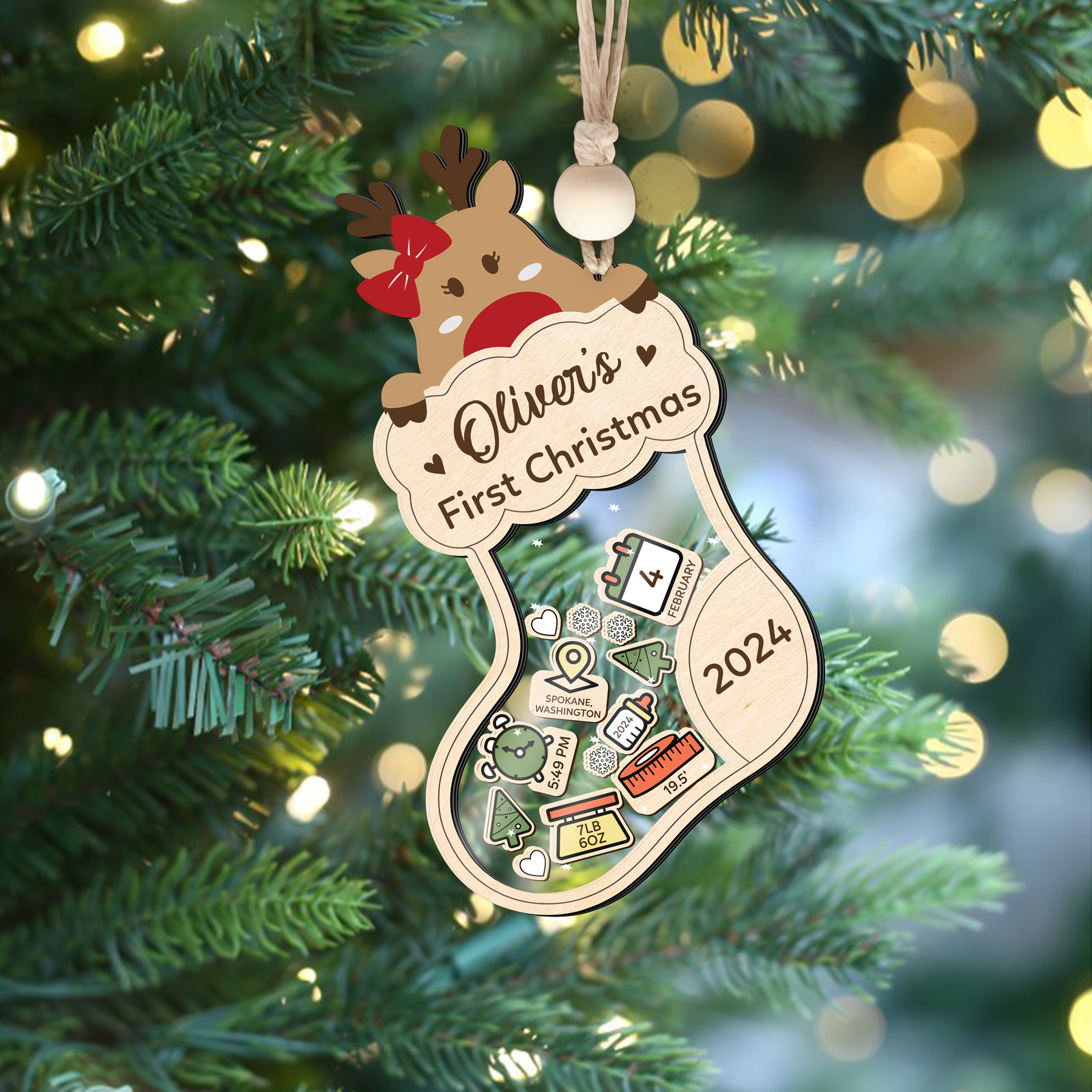 Reindeer Baby's First Christmas Ornament 2024, Shake Babies Ornament CF136 - 19Gifts