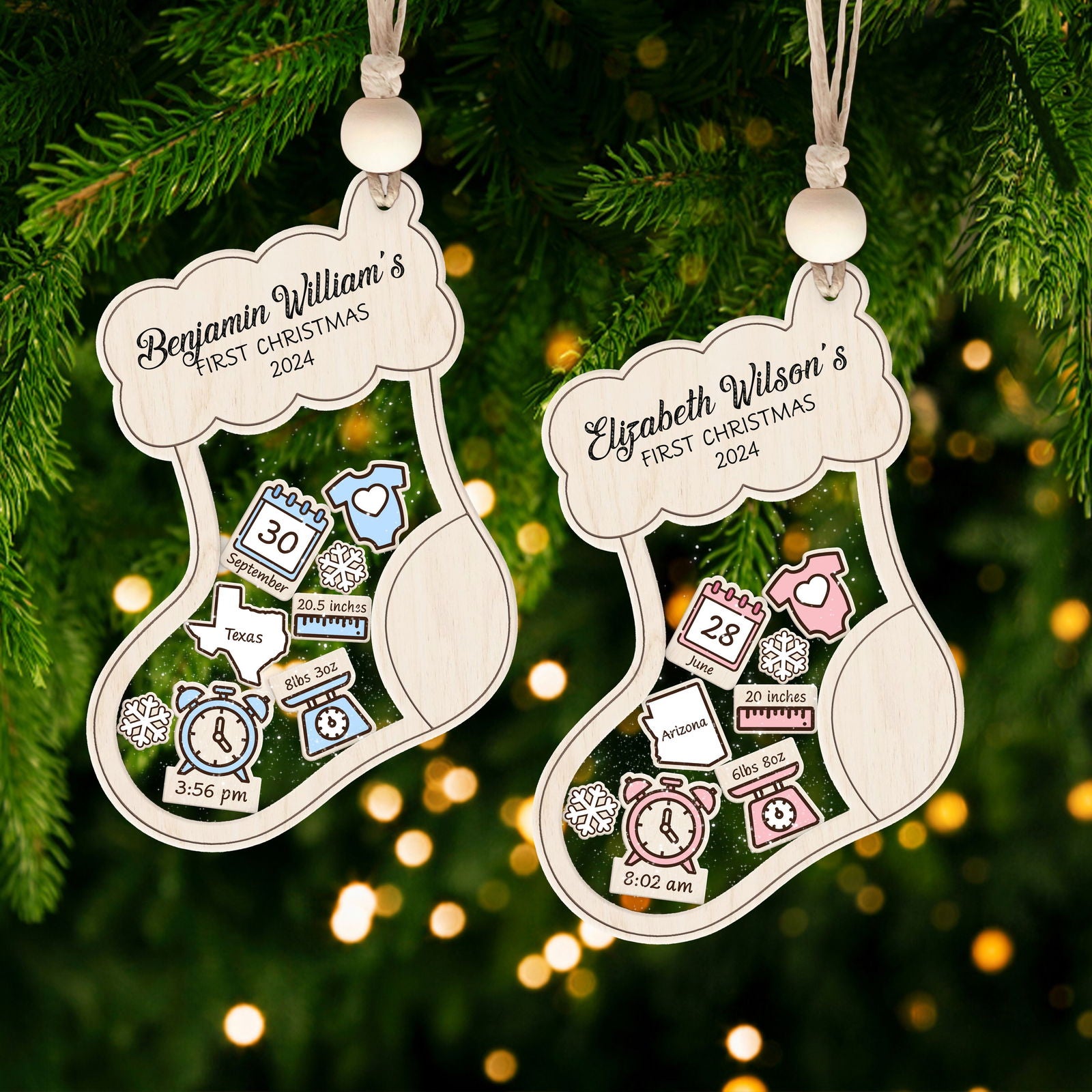 Stocking Baby First Christmas Ornament 2024, Personalized Baby Gifts, CF12 - 19Gifts