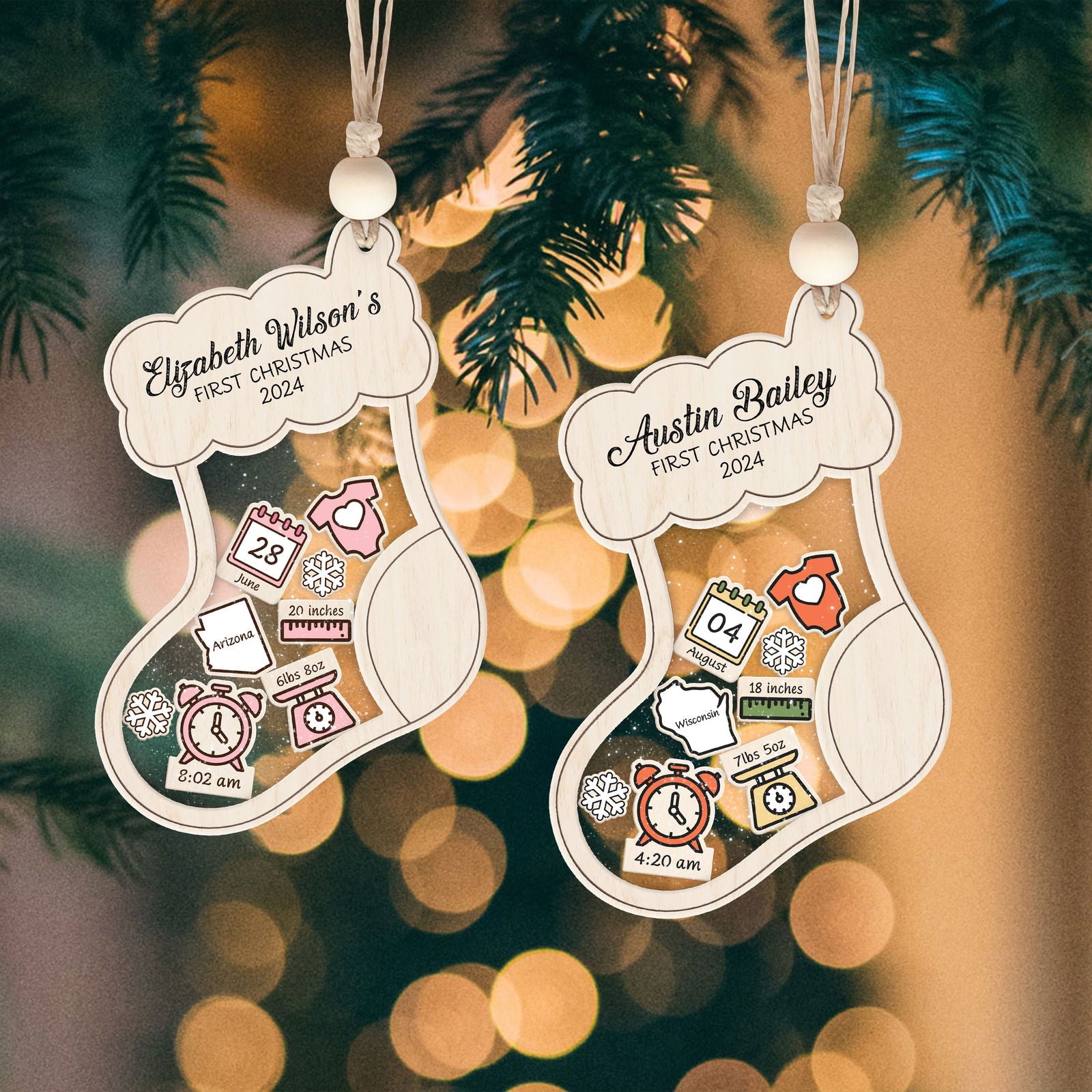 Stocking Baby First Christmas Ornament 2024, Personalized Baby Gifts, CF12 - 19Gifts