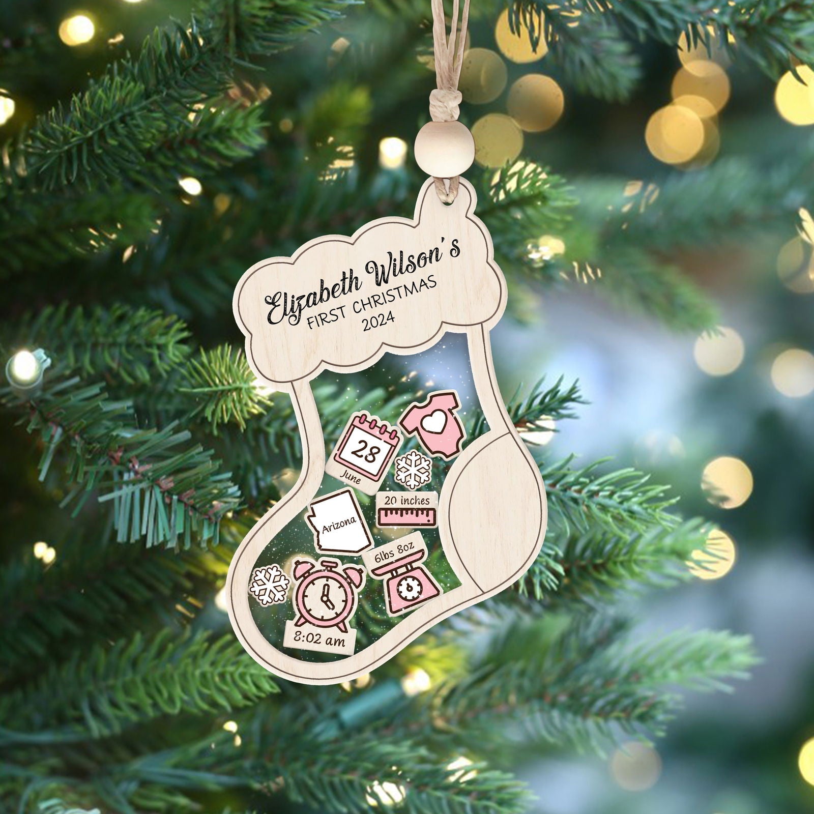 Stocking Baby First Christmas Ornament 2024, Personalized Baby Gifts, CF12 - 19Gifts