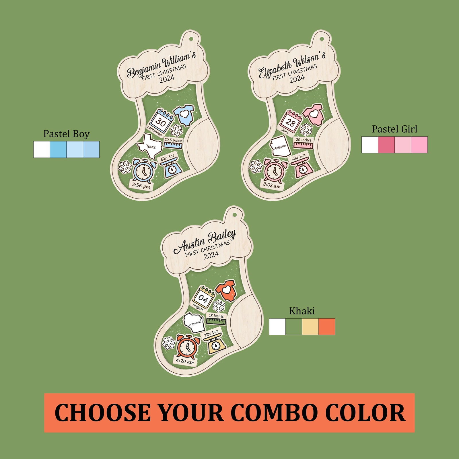 Stocking Baby First Christmas Ornament 2024, Personalized Baby Gifts, CF12 - 19Gifts