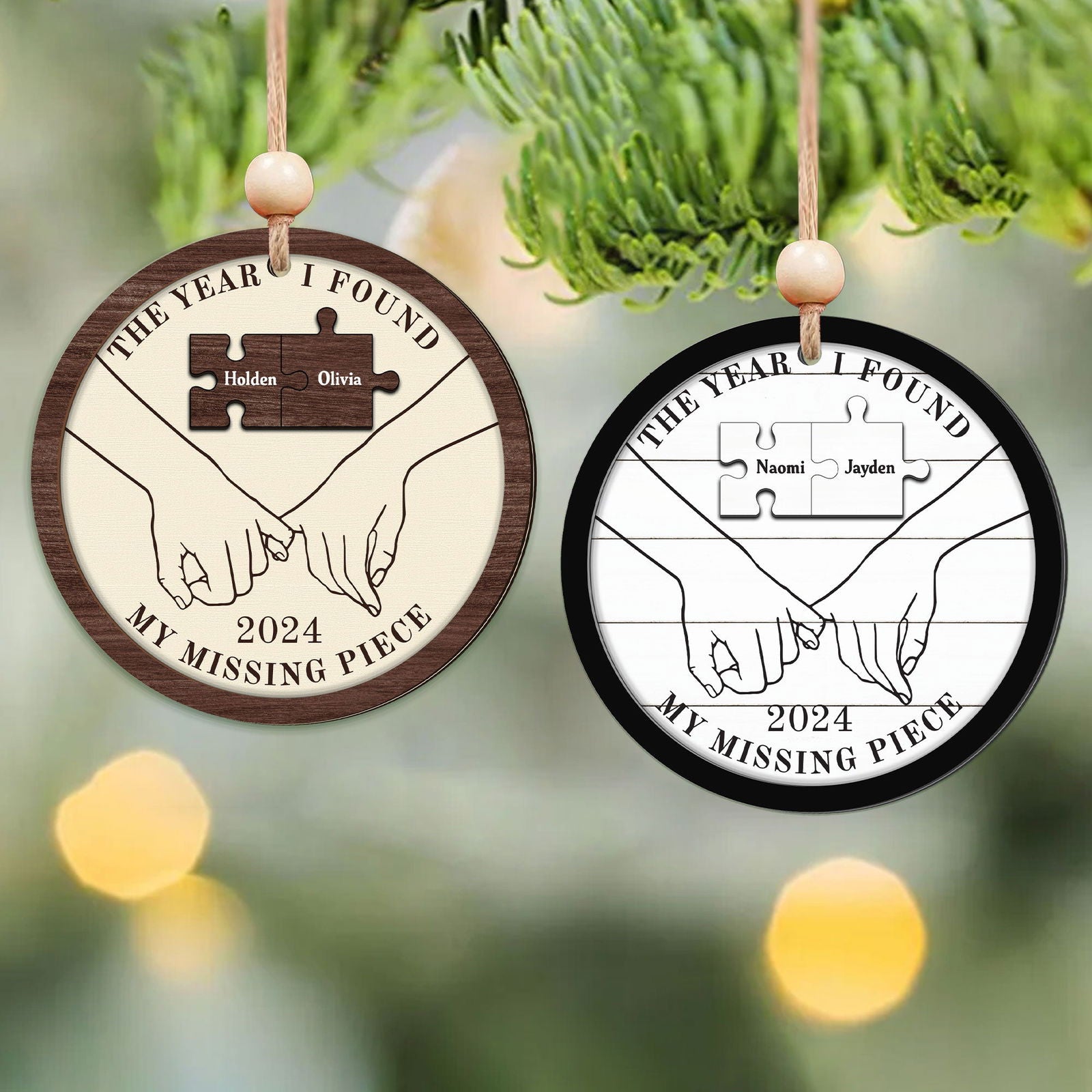 The Year I Found My Missing Piece Couples - Personalized 2-Layered Wooden Ornament CF298 - 19Gifts
