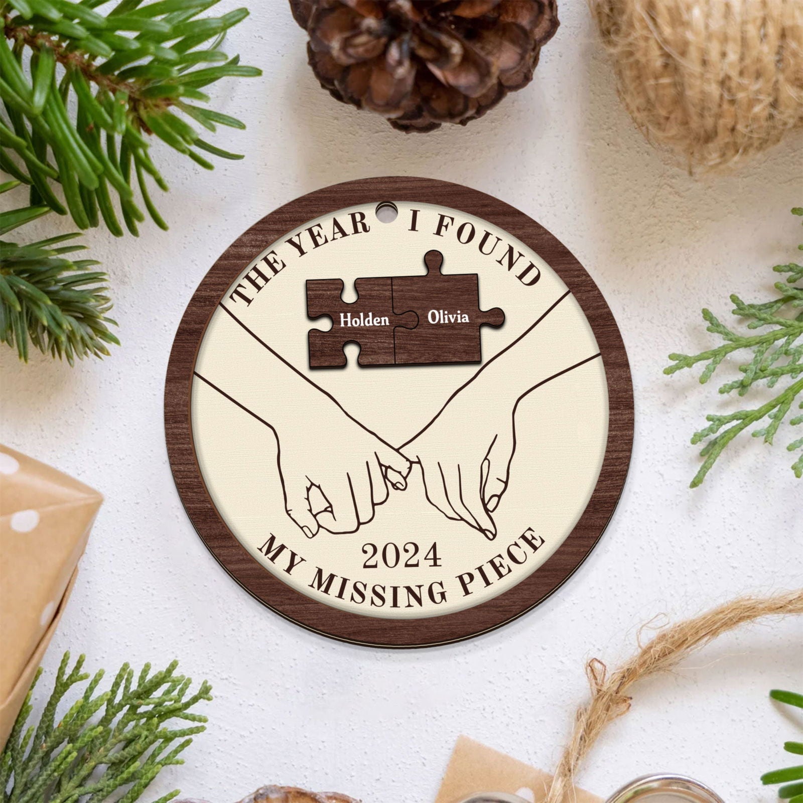 The Year I Found My Missing Piece Couples - Personalized 2-Layered Wooden Ornament CF298 - 19Gifts