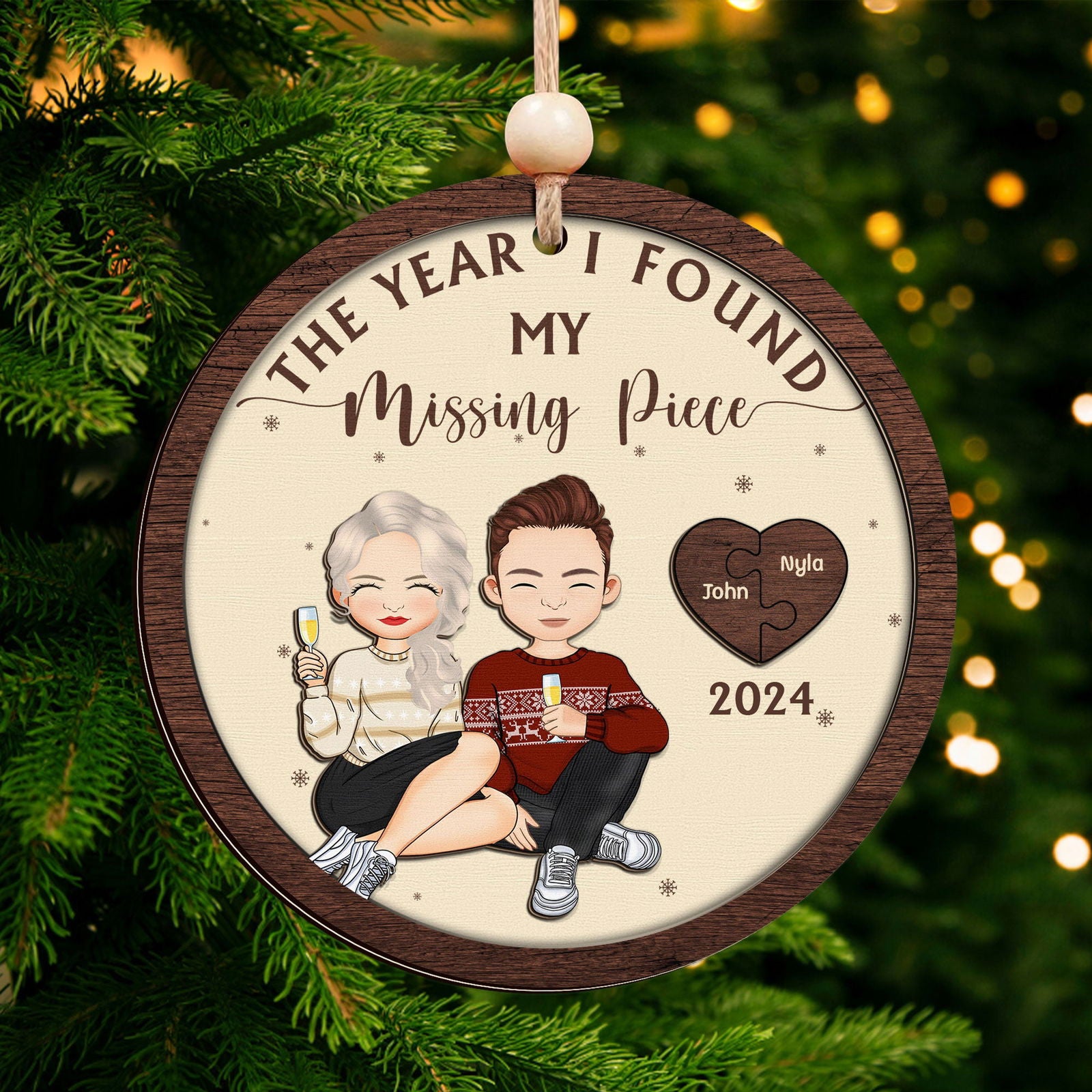 The Year I Found My Missing Piece Kissing Couples - Personalized 2-Layered Wooden Ornament CF806 - 19Gifts